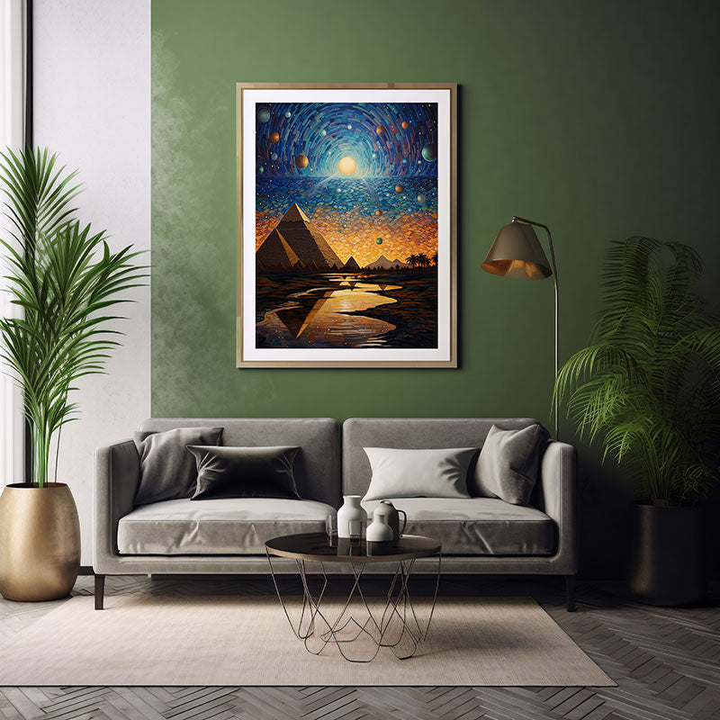 Explore the View Of Pyramids of Giza Vibrant Digital Art Stylish Home Decor Poster Print