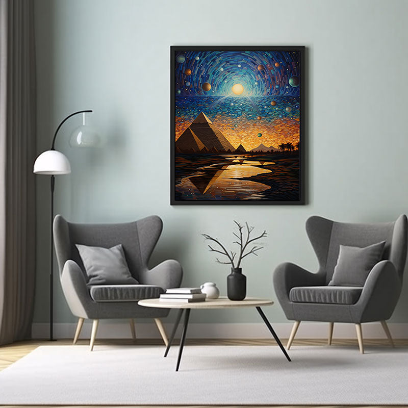 Explore the View Of Pyramids of Giza Vibrant Digital Art Stylish Home Decor Poster Print