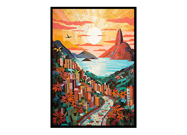 Ceramic Mosaic Rio de Janeiro City View Digital Art for Trendy Home Decor Art Print Poster
