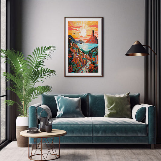 Ceramic Mosaic Rio de Janeiro City View Digital Art for Trendy Home Decor Art Print Poster