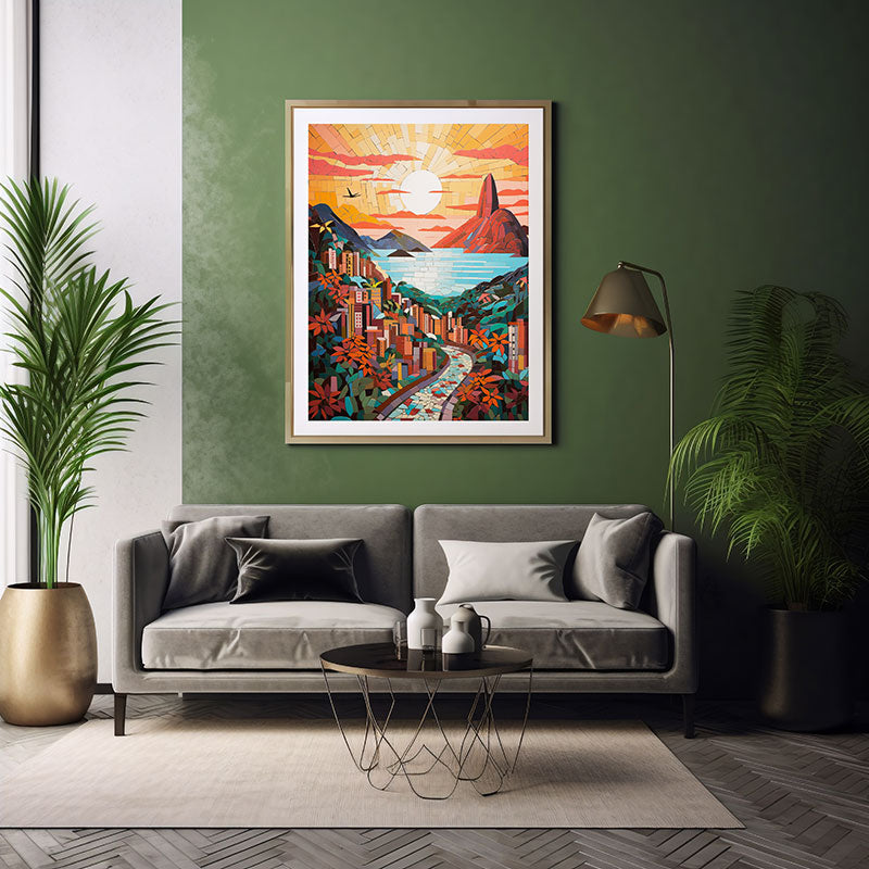 Ceramic Mosaic Rio de Janeiro City View Digital Art for Trendy Home Decor Art Print Poster