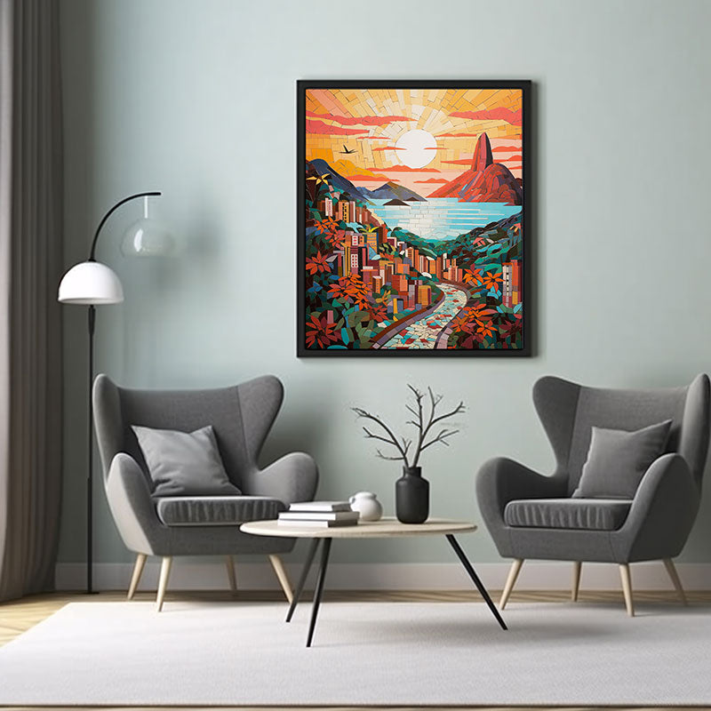 Ceramic Mosaic Rio de Janeiro City View Digital Art for Trendy Home Decor Art Print Poster