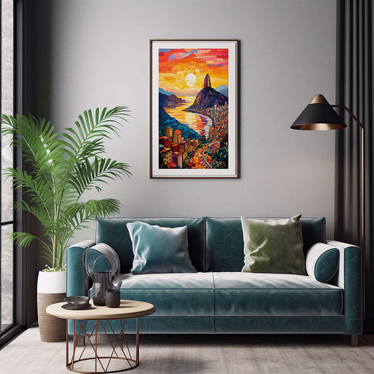 City Lights Digital Art Ceramic Mosaic Rio de Janeiro City View Home Decor Poster Print