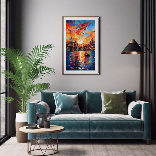 City View Digital Art,Sydney with Opera House and Harbour Bridge Home Decor Poster Print Delight