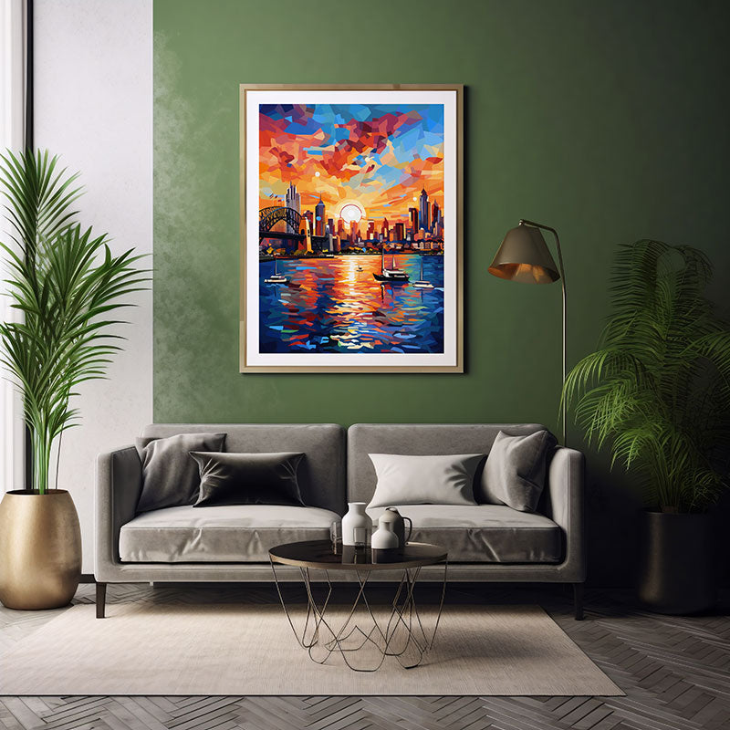 City View Digital Art,Sydney with Opera House and Harbour Bridge Home Decor Poster Print Delight