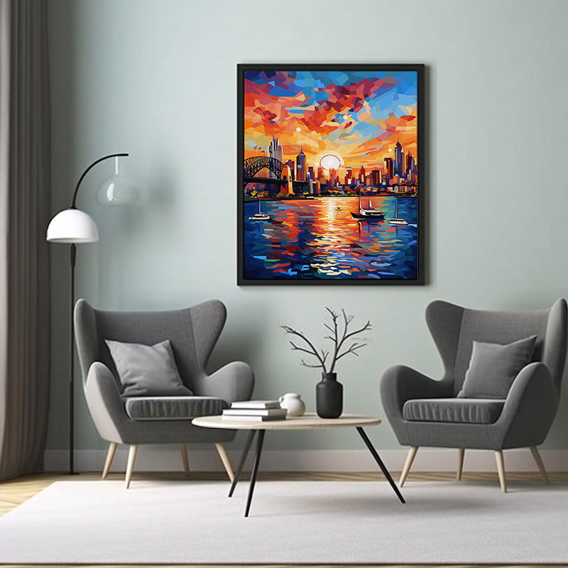 City View Digital Art,Sydney with Opera House and Harbour Bridge Home Decor Poster Print Delight