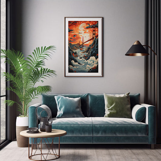 San Francisco,Golden Gate Bridge, Vibrant Digital Art Stylish Home Decor Poster Print