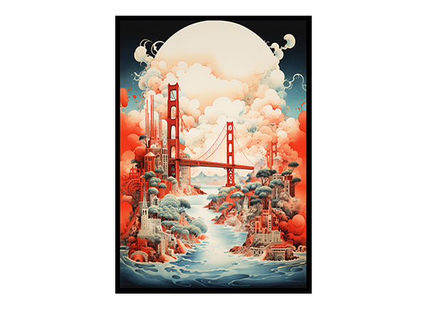 Cityscape Majesty Digital Art San Francisco Golden Gate Bridge, Art Print Home Decor Poster