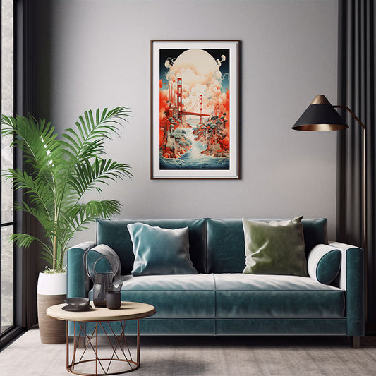 Cityscape Majesty Digital Art San Francisco Golden Gate Bridge, Art Print Home Decor Poster