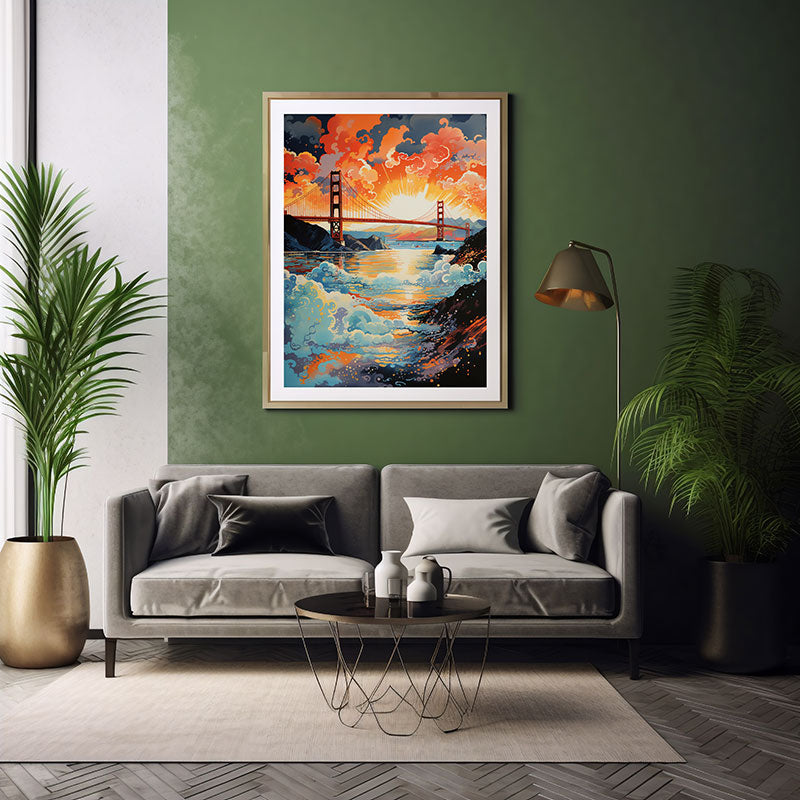 City View Vibes Spectacular Digital Art San Francisco,Golden Gate Bridge, Home Decor Poster Print