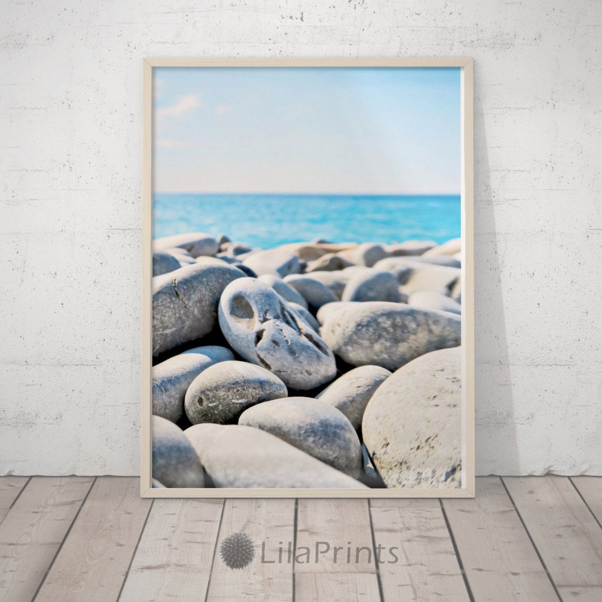 Lilac Stone Art, Pebble Art, Teal Ocean Photography, Stone Wall Art, Home Decor