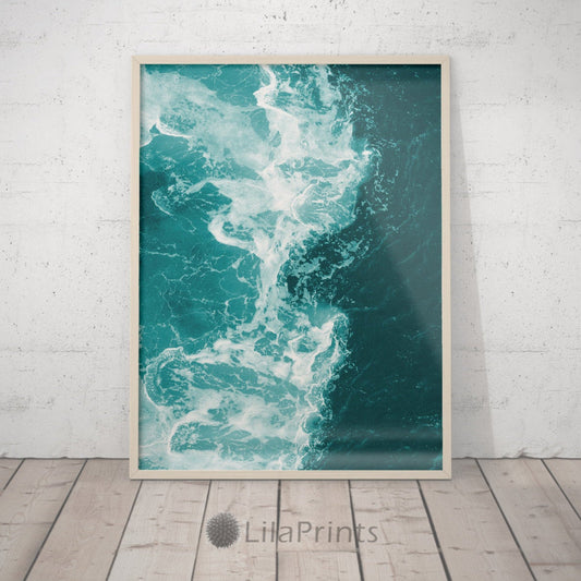 Teal Blue Water Beach Decor, Ocean Wave Art Print, Printable Art, Home Decor