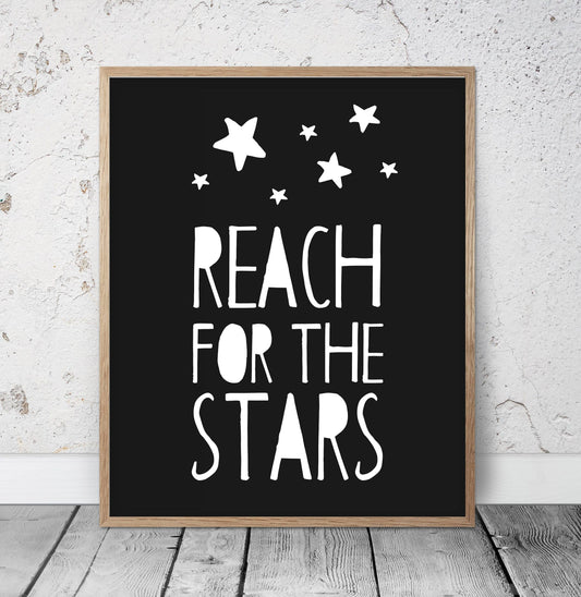 Minimalist Poster Reach for the Stars Print, Black and White Nursery Prints Art