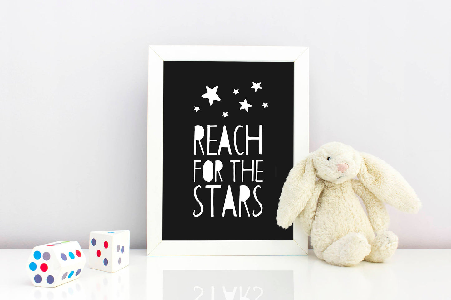 Minimalist Poster Reach for the Stars Print, Black and White Nursery Prints Art