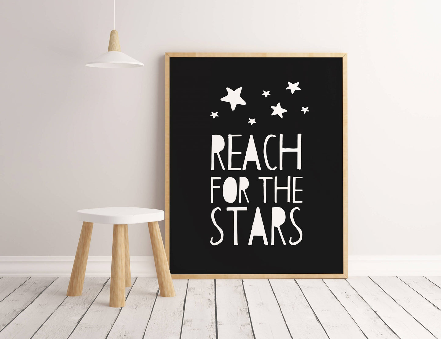 Minimalist Poster Reach for the Stars Print, Black and White Nursery Prints Art