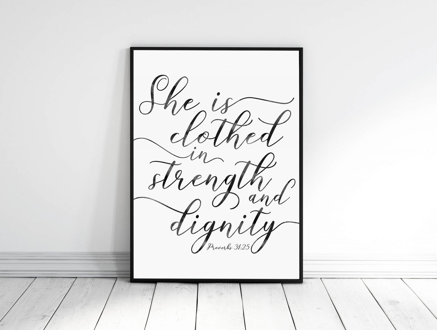 Bible Verse Wall Art She is clothed in strength and dignity, Proverbs 31:25, Christian Wall Art