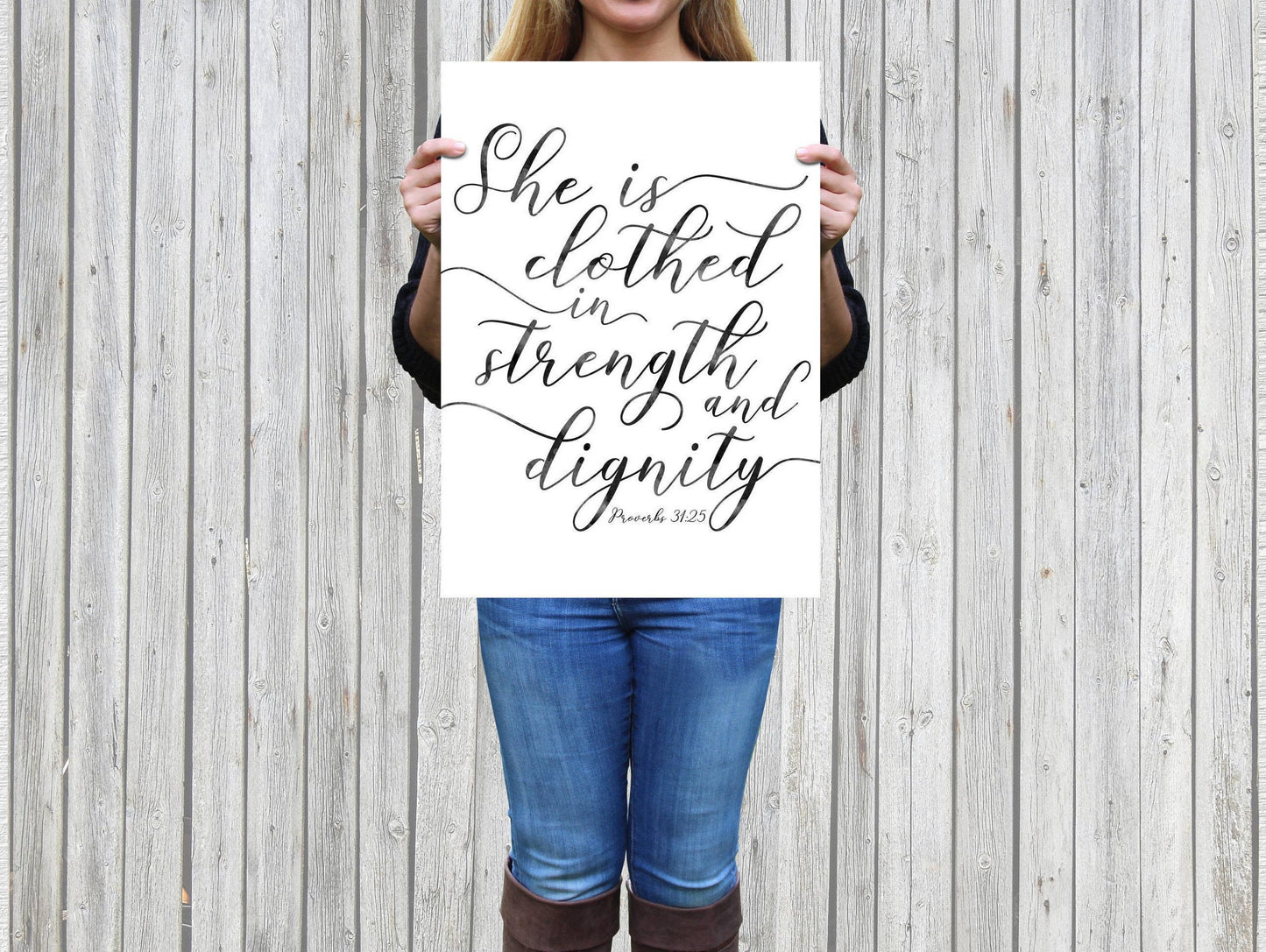 Bible Verse Wall Art She is clothed in strength and dignity, Proverbs 31:25, Christian Wall Art