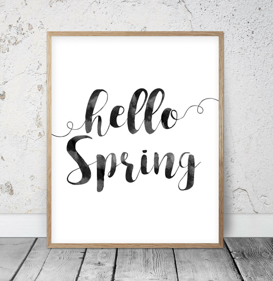 Hello Spring Printable, Spring Home Decor,Watercolor Quotes Typography Art