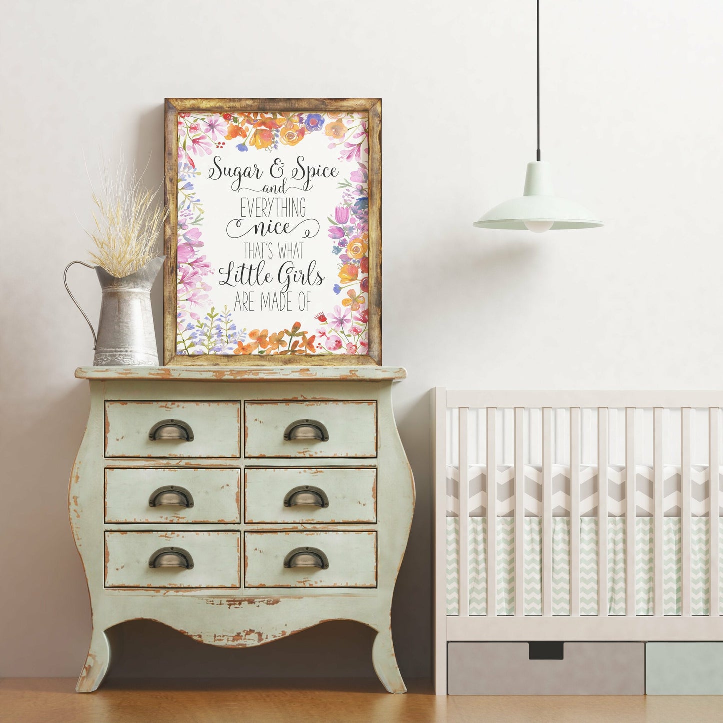 Sugar And Spice And Everything Nice, Floral Printable Art Girls Nursery Wall Art