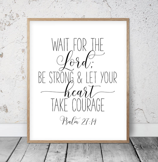 Christian Bible Scripture Wait for the Lord Psalm 27:14, Religious Gifts, Inspirational Wall Art