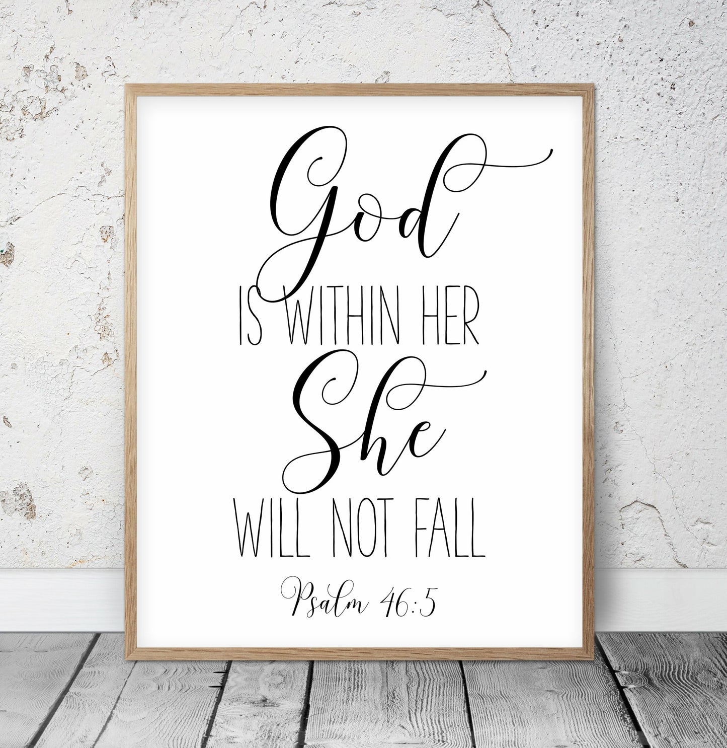 Bible Verse Print, God Is Within Her She Will Not Fall, Psalm 46:5, Bible Nursery Decor Wall Art