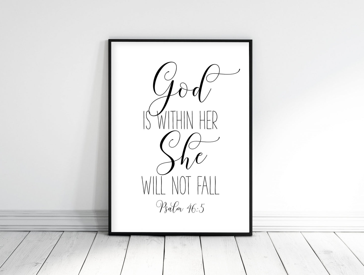 Bible Verse Print, God Is Within Her She Will Not Fall, Psalm 46:5, Bible Nursery Decor Wall Art