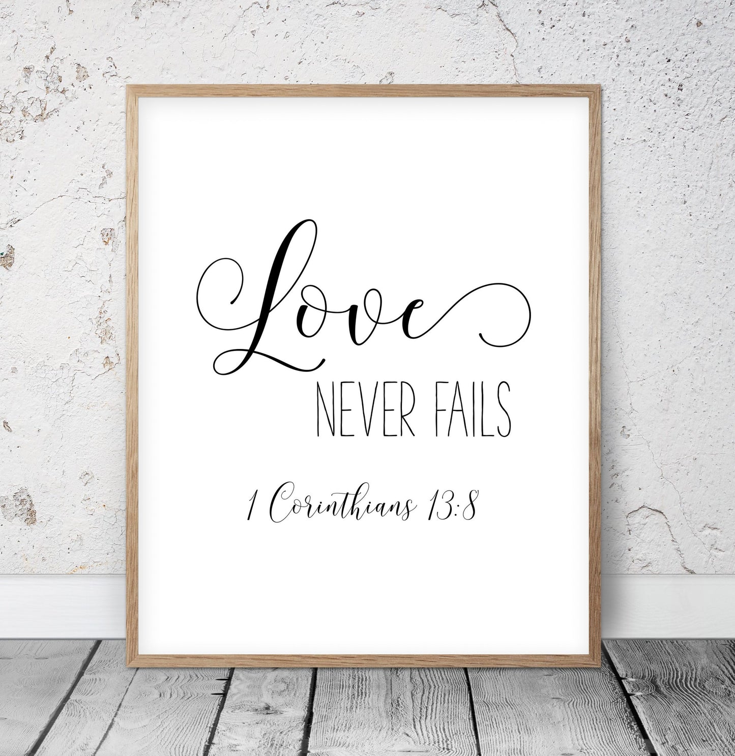 Scripture Decor, Love Never Fails, Wedding Wall Art, Christian Art, 1 Corinthians 13:8