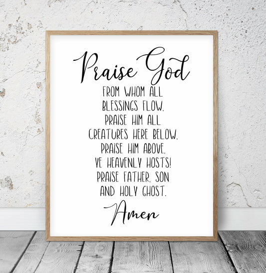 Praise God From Whom All Blessings Flow, Bible Verse Printable Art, Bible Verses Print