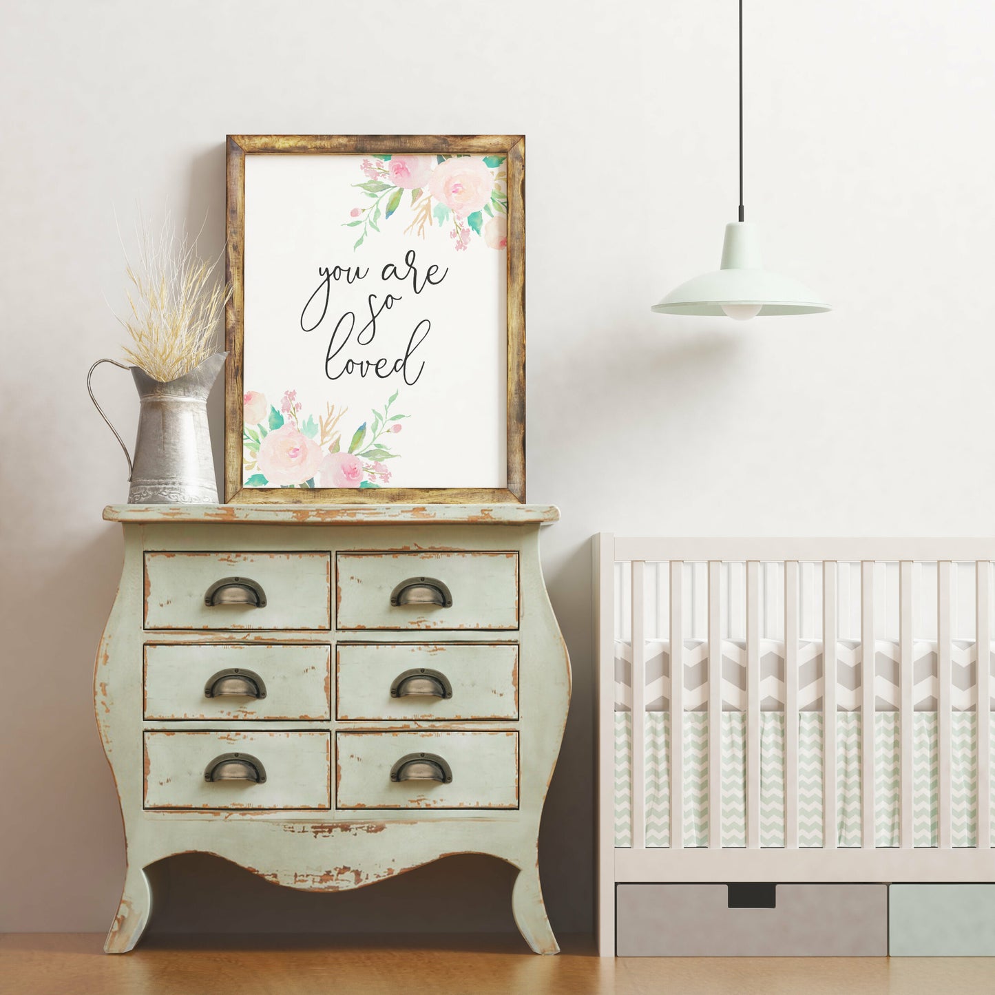 You Are So Loved Nursery Print, Pink Watercolor Print Nursery Decor Flowers Art