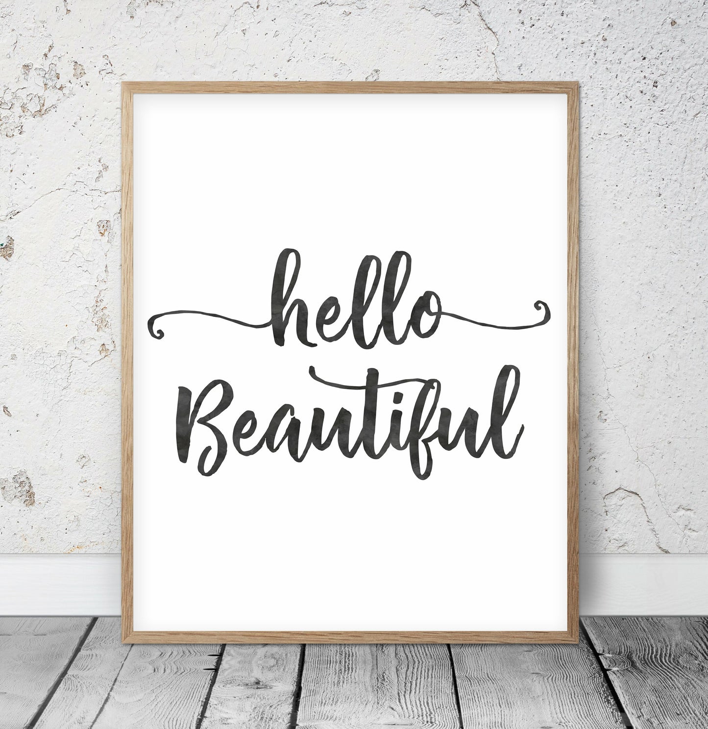Hello Beautiful Print, Nursery Watercolor Wall Art Decor Inspirational Quote