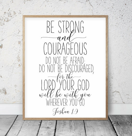 Christian Nursery Sign Be Strong And Courageous, Joshua 1:9, Bible Verse Prints