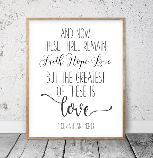 Bible Verse Wall Art And Now These Three Remain Faith, Hope And Love 1 Corinthians 13 : 13