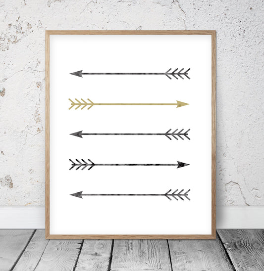 Arrow Print,Gold Minimalist,Tribal Arrows,Golden Arrow,Room Wall Art Decor
