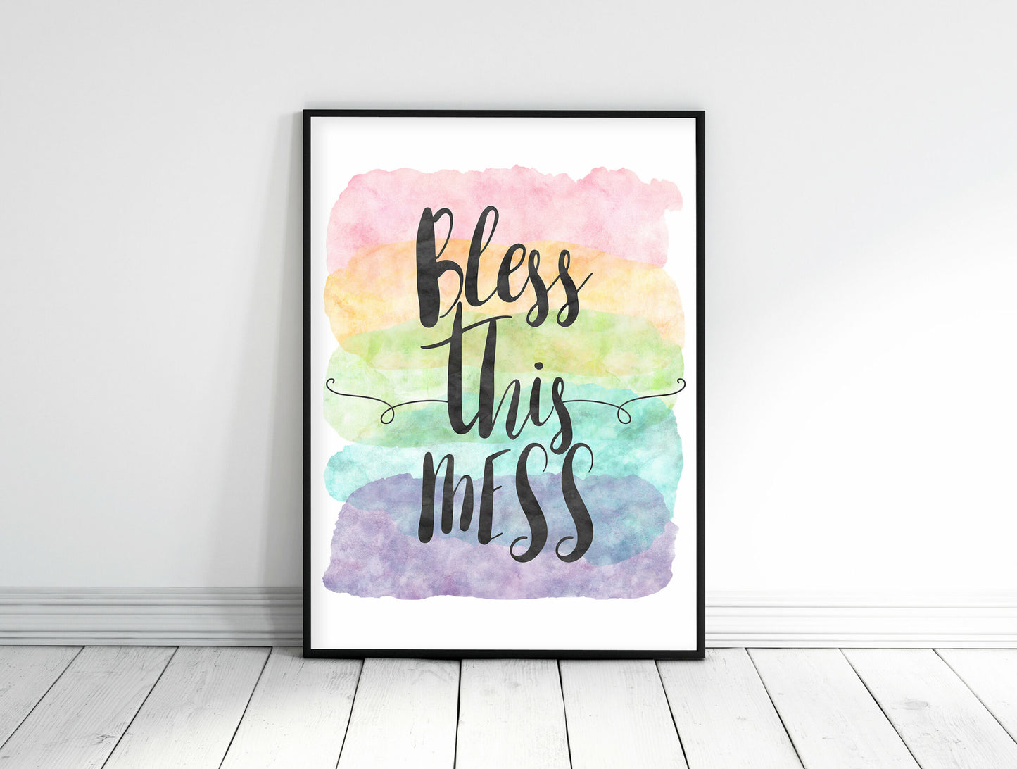 Inspirational Quote Bless This Mess, Printable Home Watercolor Quotes Print