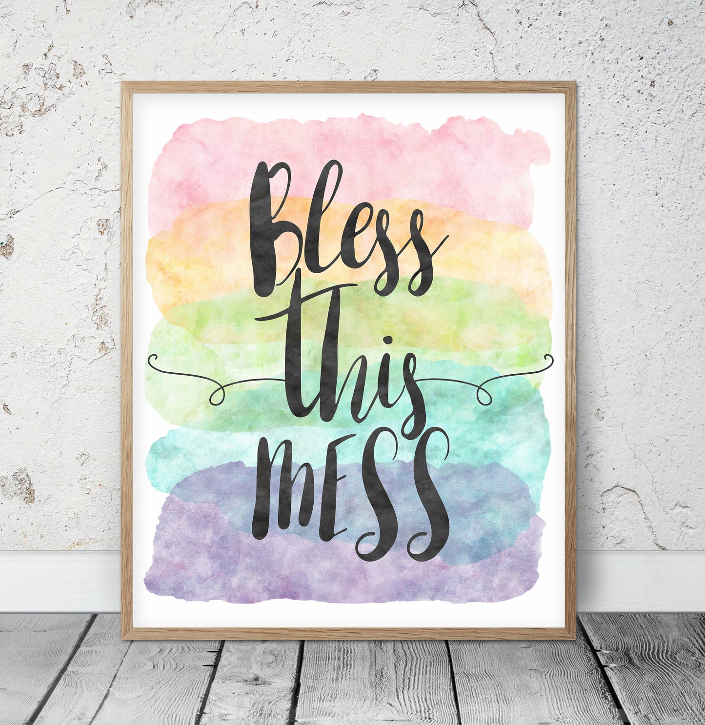 Inspirational Quote Bless This Mess, Printable Home Watercolor Quotes Print