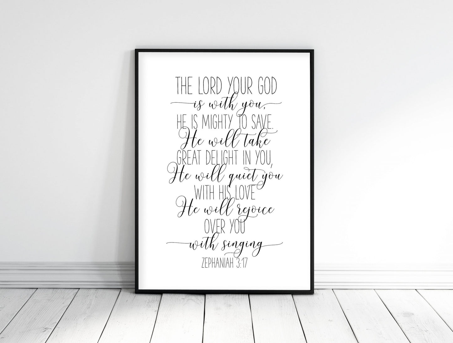 Bible Verse Wall Art The Lord your God is with you Zephaniah 3:17 Faith Quotes