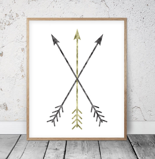 Mustard Yellow Decor, Minimalist Crossed Arrow Print, Room Wall Art Decor