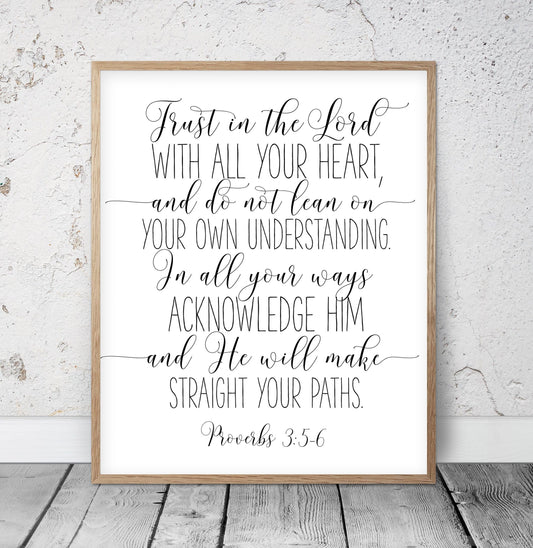 Trust in the Lord, Proverbs 3 5-6 , Nursery Bible Verse Prints, Wall Art, Nursery Kids Room Decor