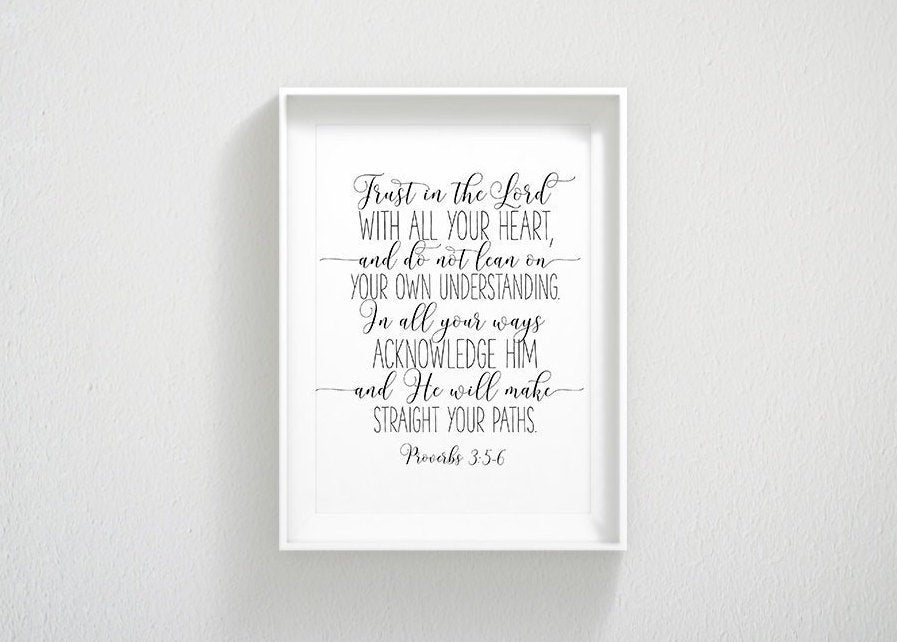 Trust in the Lord, Proverbs 3 5-6 , Nursery Bible Verse Prints, Wall Art, Nursery Kids Room Decor