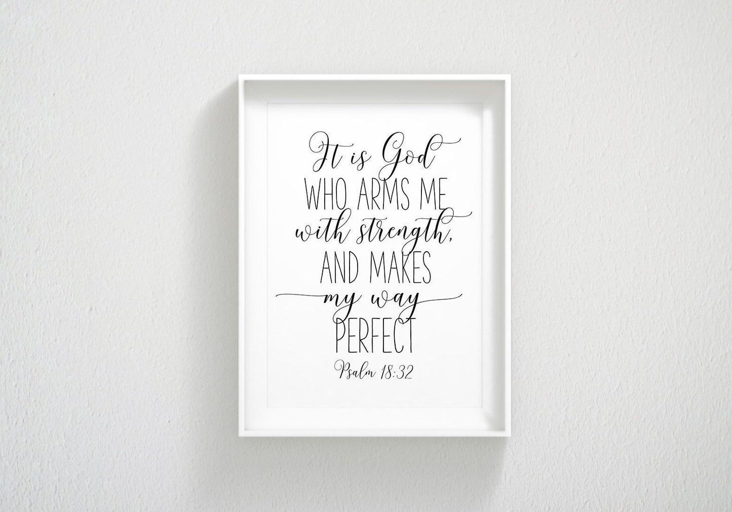 Nursery Bible Verse Prints, It Is God Who Arms Me With Strength, Psalm 18 32, Scripture Wall Art