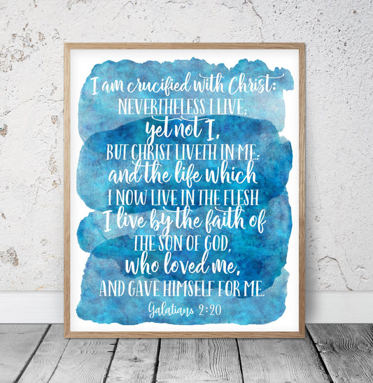 Galatians 2:20 I Have Been Crucified With Christ, Watercolor Bible Verse Wall Art