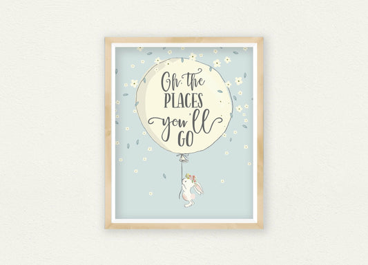 Oh the Places You'll Go, Dr Suess Quotes, Hot Air Balloon Nursery Wall Art Decor