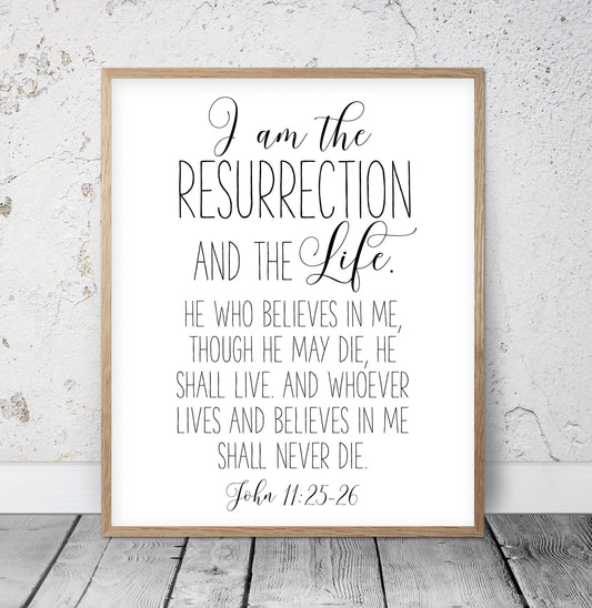 Nursery Bible Verse Prints, Scripture Wall Art, John 11:25, Nursery Decor Kids Wall Art Decor