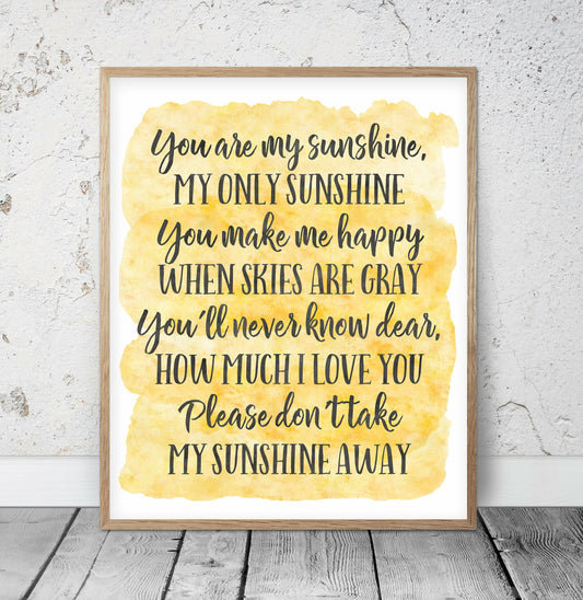 You Are My Sunshine Wall Art,Kids Room Decor,Nursery Print Wall Art,Baby Gift