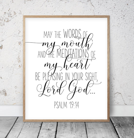 Psalm 19:14 May the Words Of My Mouth, Scripture Wall Art, Christian Prints, Bible Verse Print