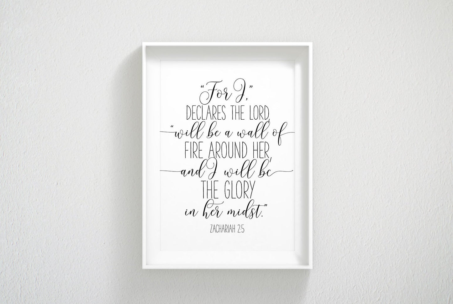 I Will Be A Wall Of Fire Around Her, Zachariah 2:5, Nursery Bible Verse Printable Art, Girls Room