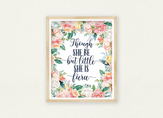 Though She Be But Little She is Fierce, Blue Nursery Decor, Nursery Printable Art