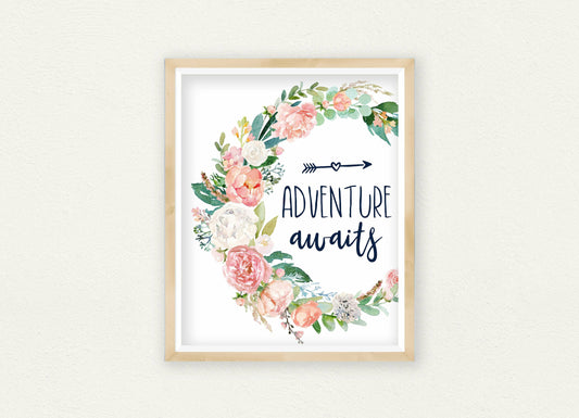 Adventure Awaits, Kids Room Decor, Bunny Print For Nursery Room Art Decor