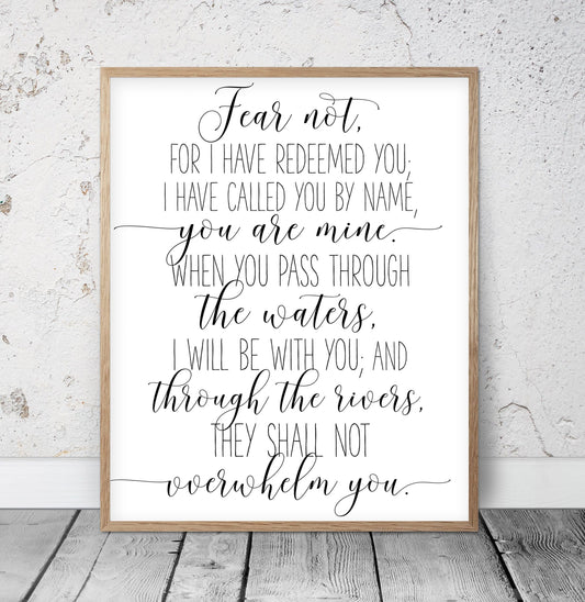 Isaiah 43:1 Fear Not I Have Redeemed You, Nursery Bible Verse Wall Art, Girls Room Decor