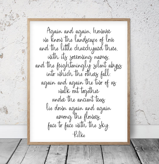 Again And Again Poem,Rainer Maria Rilke,Poetry Print,Romantic Gifts,Wall Art